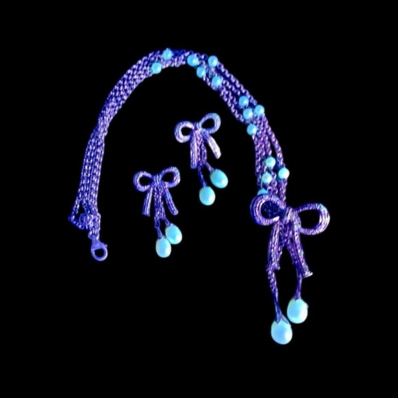 925 SILVER SET RIBBON BOW DROP NECKLACE & EARRINGS with DIAMONDS & PEARL ACCENTS - Picture 12 of 12